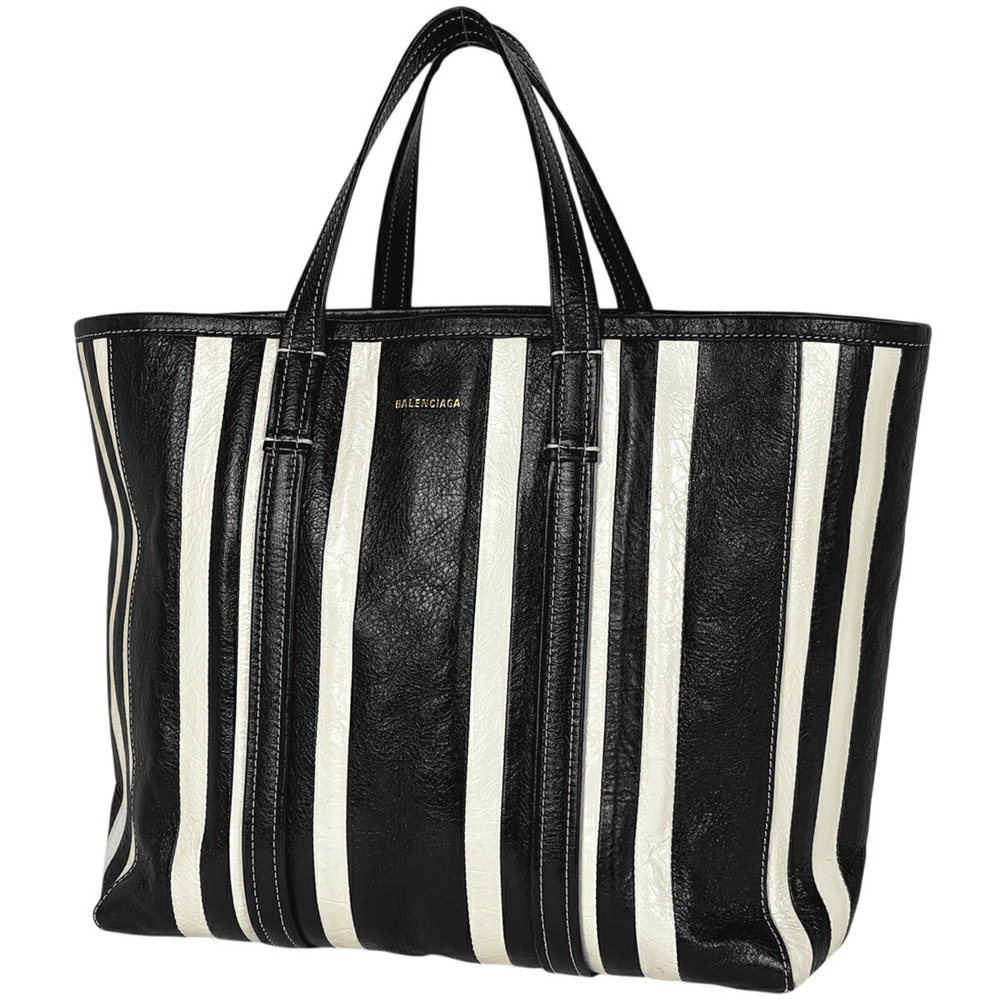 Balenciaga Barbes Shopper Tote Bag Leather Black White